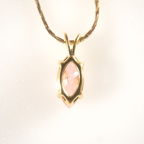Pink Glass Pendant 16" Necklace Marquise Cut Gold Tone 8.8mm X 16.8 mm - Picture 9 of 16